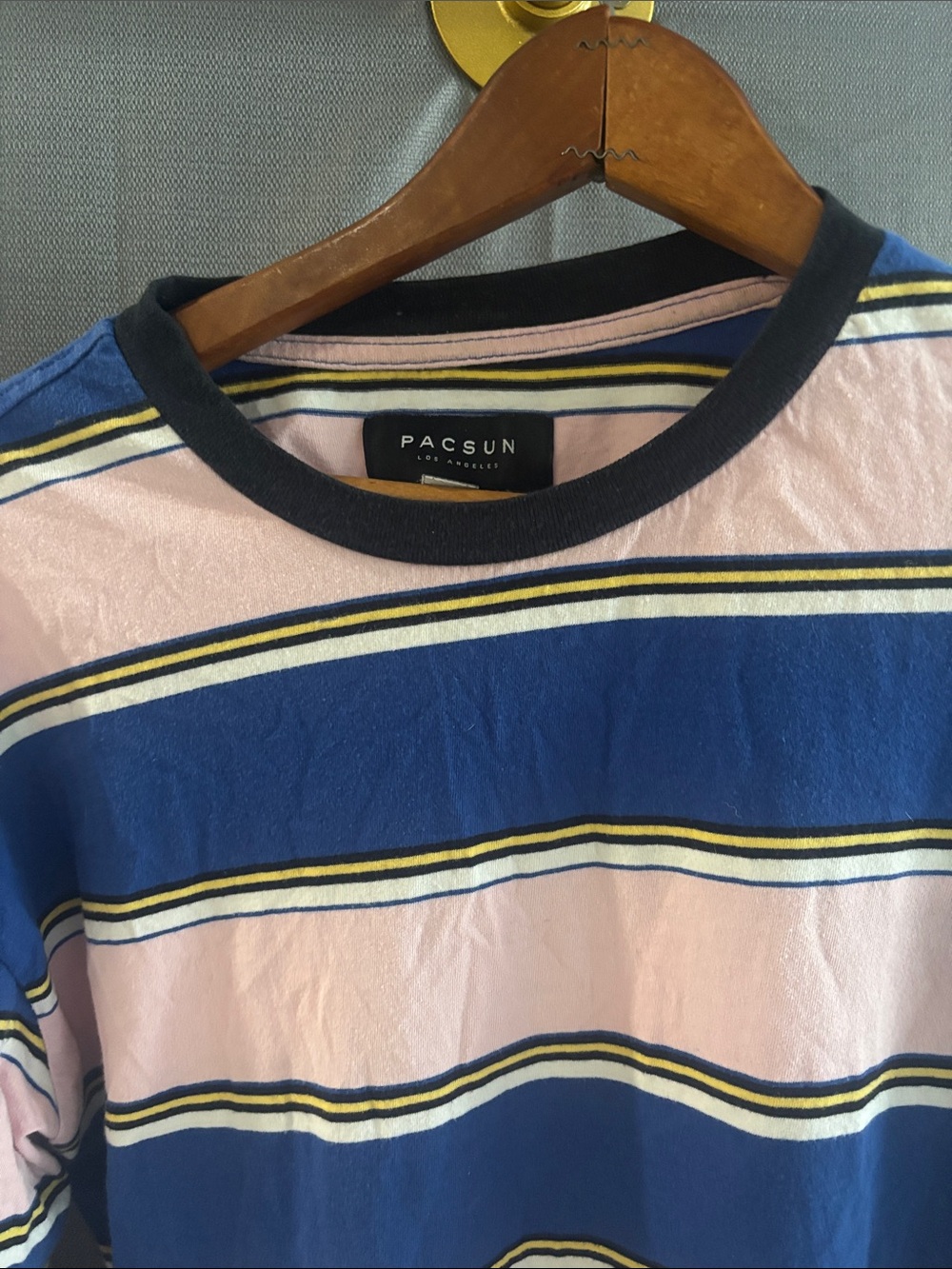 PacSun Pink, Blue & Yellow Striped Short Sleeve Tee